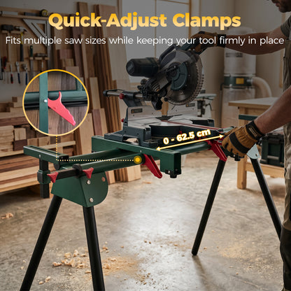 Universal Mitre Saw Stand with Adjustable Rollers and Support Arms, Portable Miter Saw Stand with Folding Legs