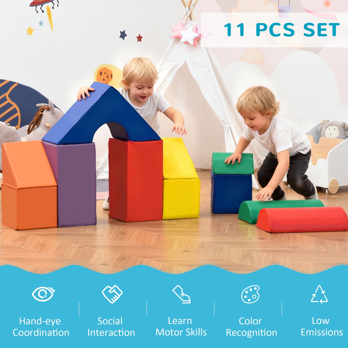 11-Piece Kids Soft Play Set, Foam Block, Toys for Climbing, Crawling, Multicoloured
