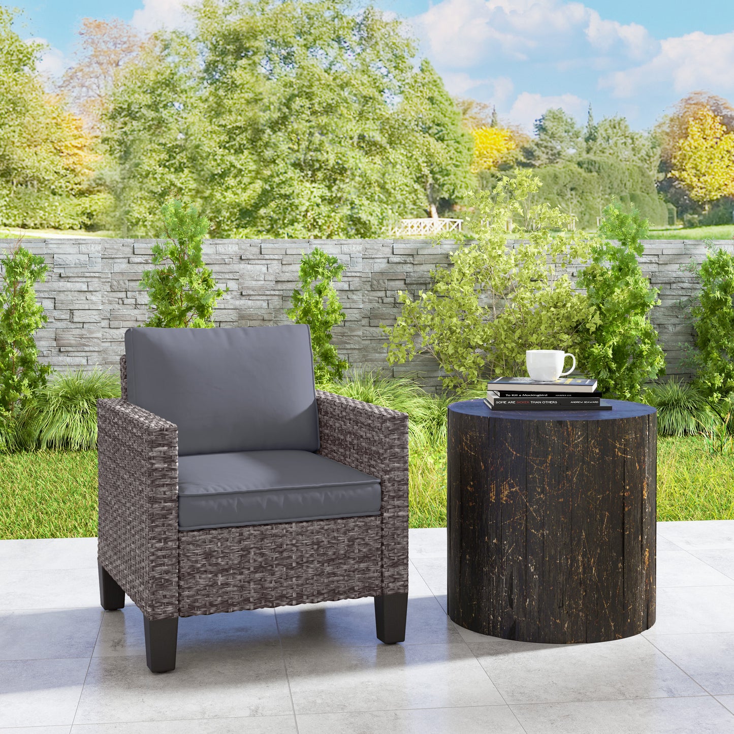 Single Rattan Armchair, with Cushions - Mixed Grey