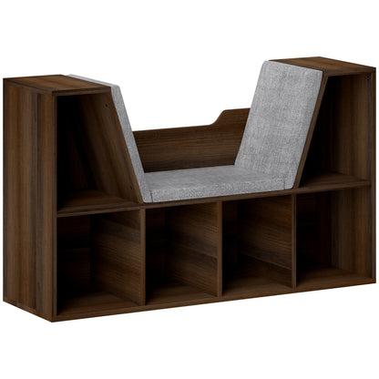 Bookcase Storage Shelf with Cushioned Reading Seat, Cube Bookshelf Organizer for Bedroom Living Room, Chestnut