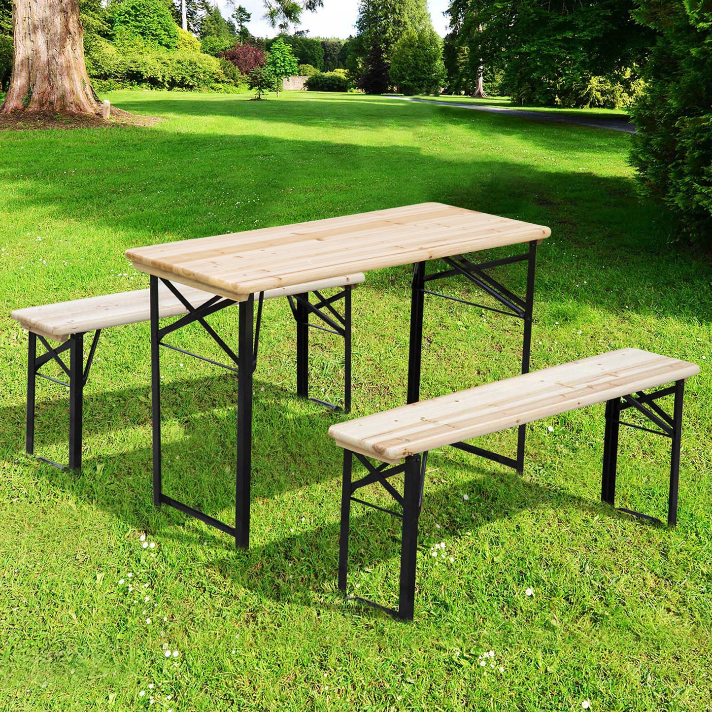Portable Folding Camping Picnic Table and Bench Set Garden BBQ Chairs Stools Trestle Wooden Wood (120cm(L) x 25cm(W) x 46cm(H