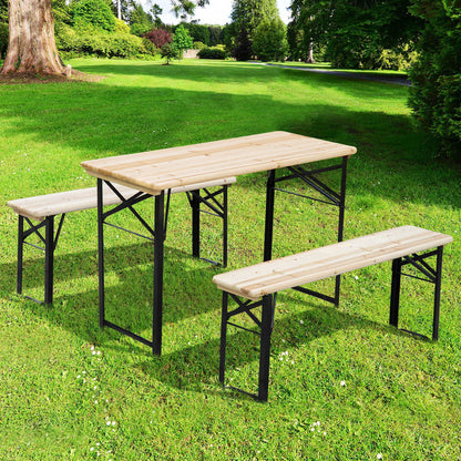 Portable Folding Camping Picnic Table and Bench Set Garden BBQ Chairs Stools Trestle Wooden Wood (120cm(L) x 25cm(W) x 46cm(H