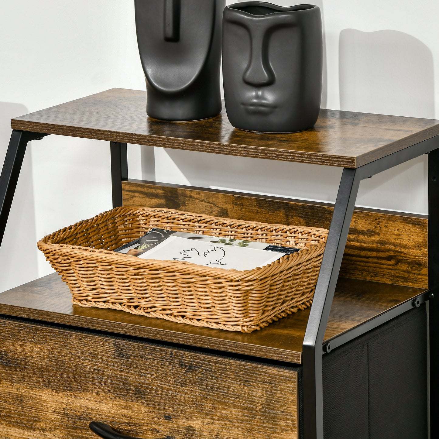 Industrial Storage Cabinet, Fabric Chest of Drawers with Display Shelves, 3 Drawers Storage Unit for Living Room