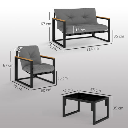 Garden Furniture Set, 4 Piece Indoor Outdoor Conservatory with Loveseat Sofa, Armchairs, Glass Top Coffee Table