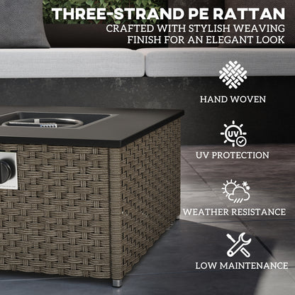 Rattan Gas Fire Pit Table for Garden, 13 KW Smokeless Propane Fire Pit with Lid