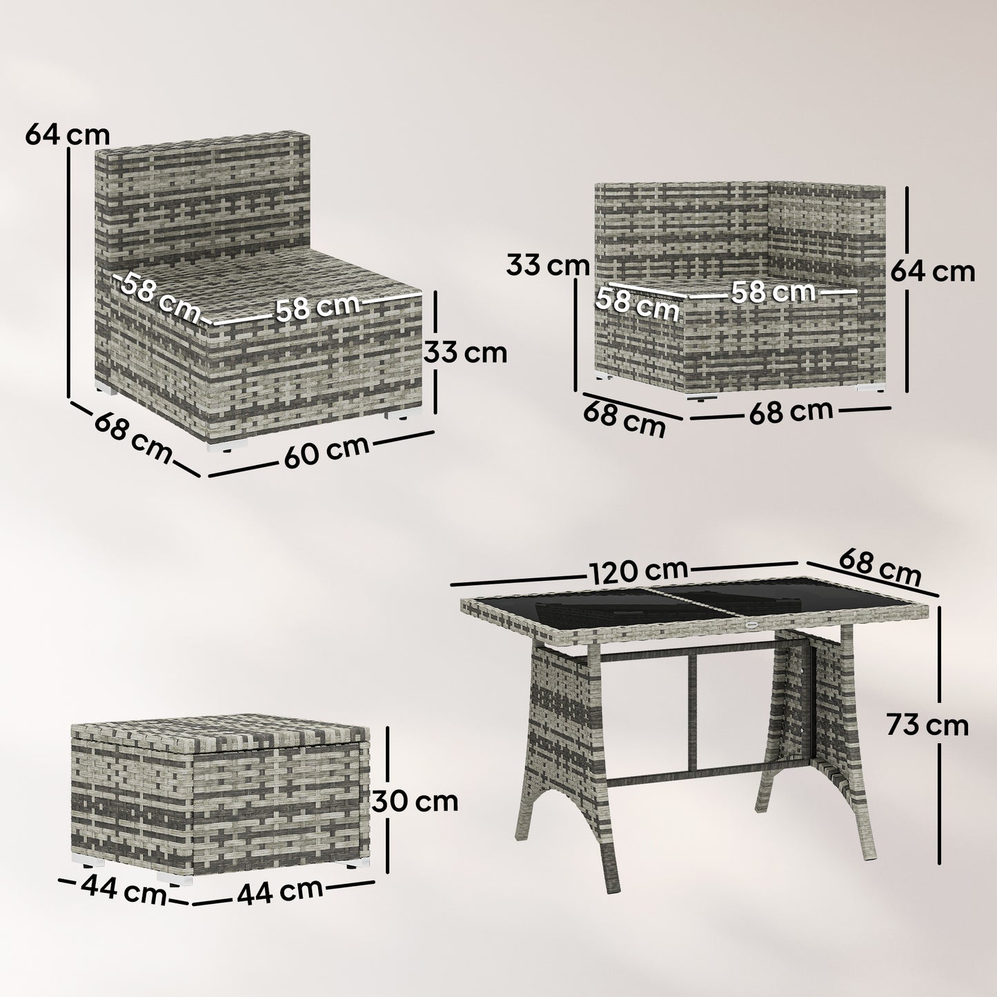 10 Piece Rattan Garden Furniture Set, 3 Corner Sofas with 3 Chairs, 3 Stools and Coffee Table, Outdoor Patio Furniture
