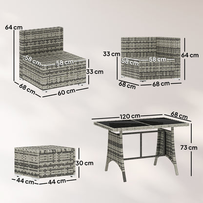 10 Piece Rattan Garden Furniture Set, 3 Corner Sofas with 3 Chairs, 3 Stools and Coffee Table, Outdoor Patio Furniture
