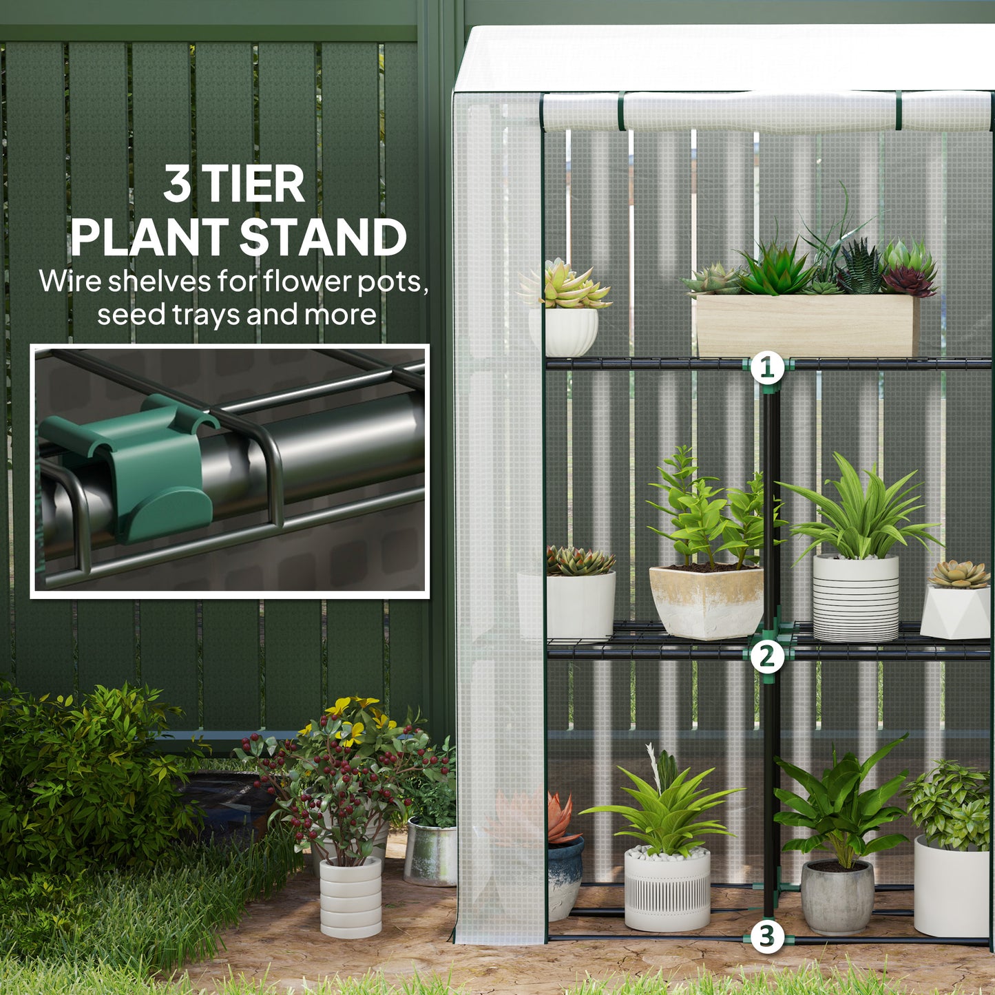 40 x 100cm Three Shelf Steel Frame Greenhouse - White