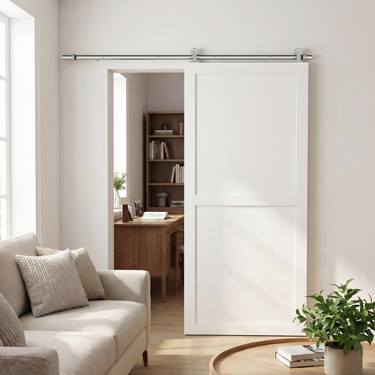 Sliding Door Hardware Kit Smooth Quiet 304 Stainless Steel for 180cm Track Sliver Tone