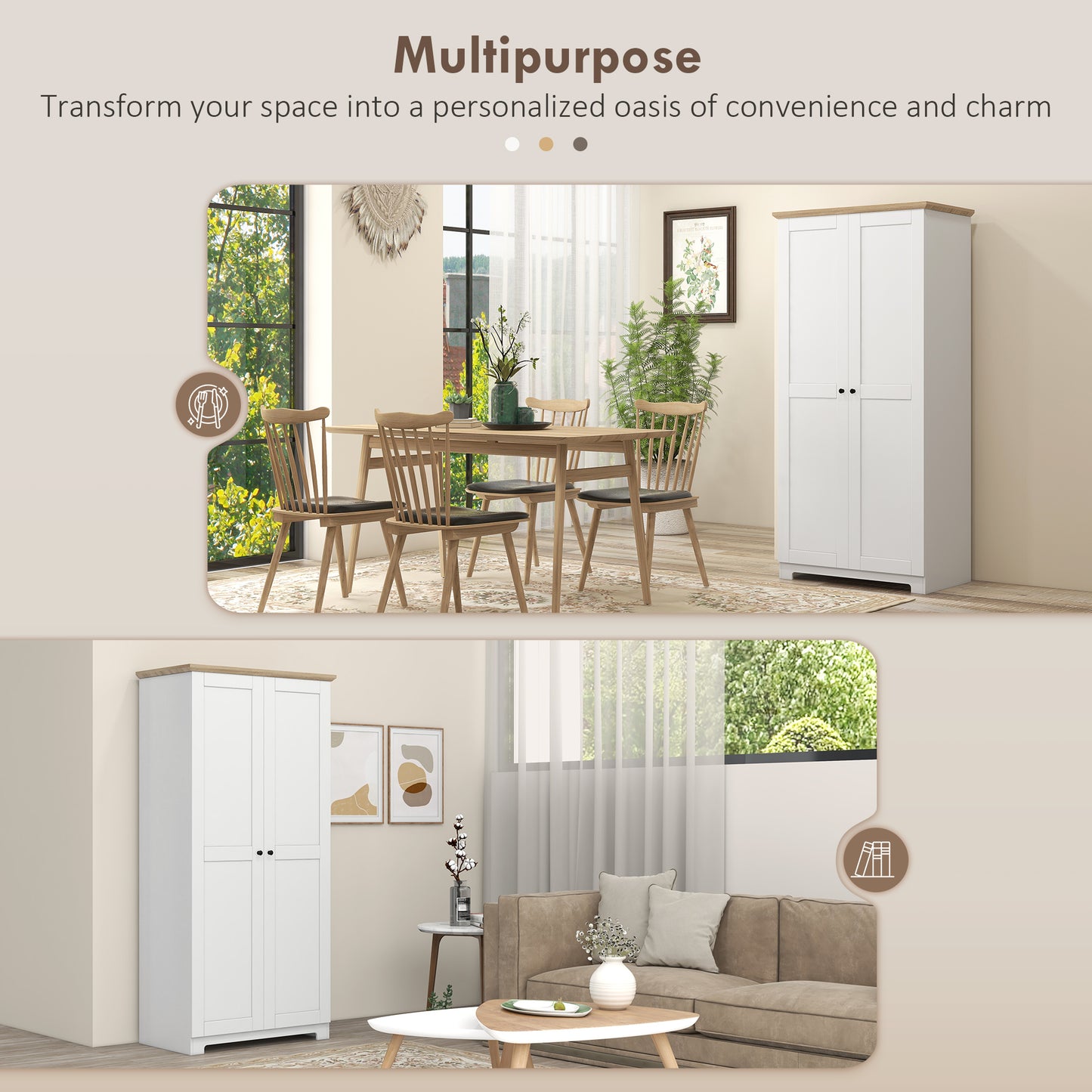 172cm Kitchen Cupboard, Freestanding Storage Cabinet with Doors and Shelves