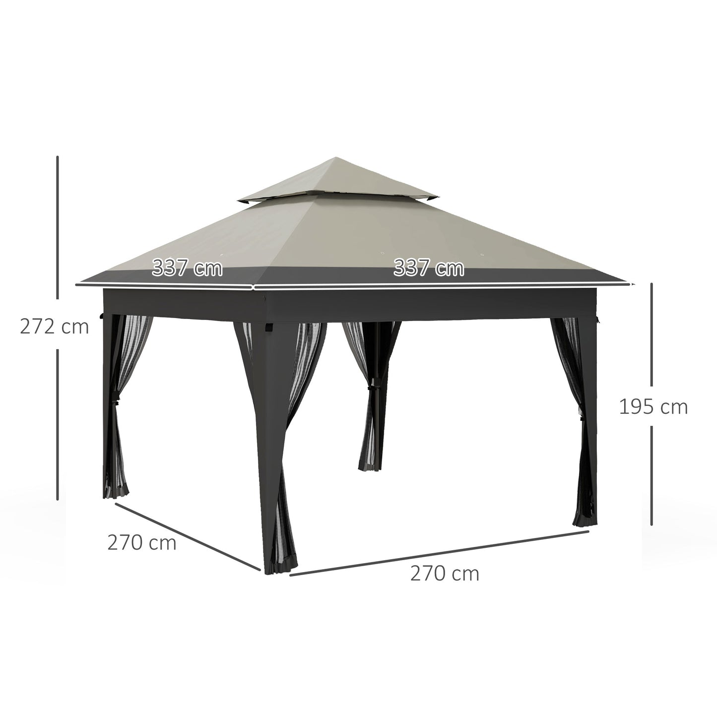3 x 3(m) Pop Up Gazebo with Mosquito Netting, Easy Setup Marquee Party Tent with 1-Button Push, Double Roof, Carry Bag