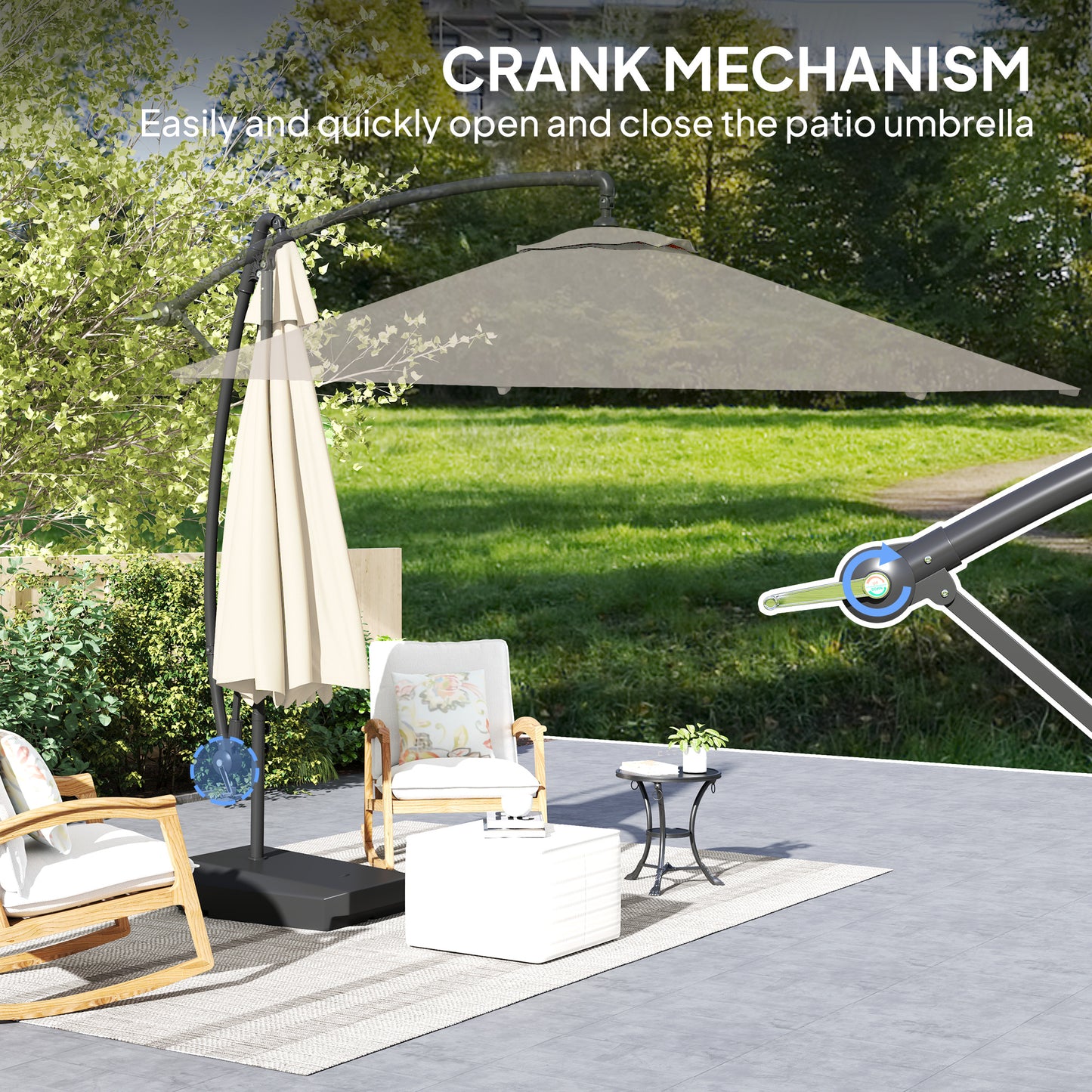 3(m) Garden Cantilever Parasol with Fillable Base up to 90kg, Wind Protection Strap, Cover