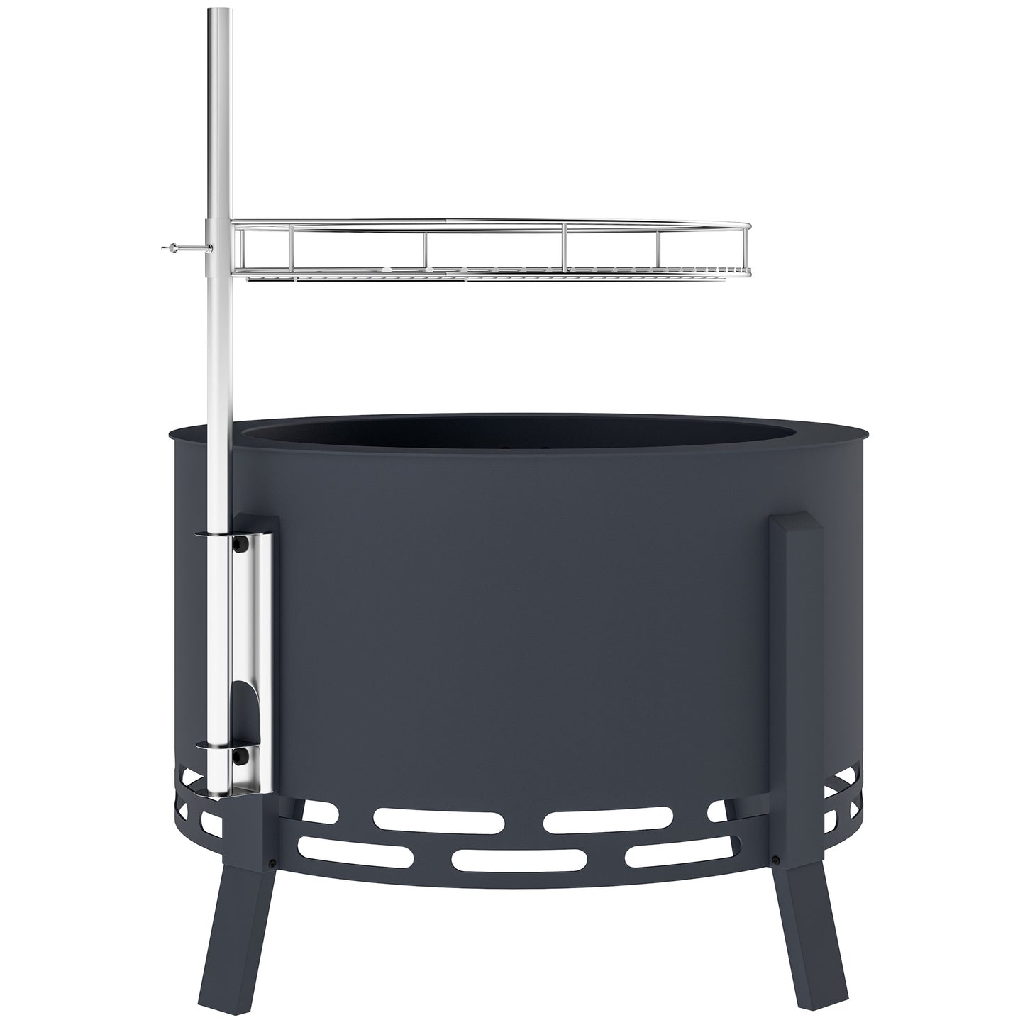 Portable Fire Pit, 58 cm Round Firepit with Grill Grate, Fire Bowl with Ash Catcher and Poker