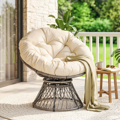 360° Swivel Rattan Moon Bowl Chair Round Lounge Garden Wicker Basket Seat with Padded Cushion Oversized for Outdoor Indoor