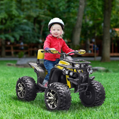 12V Quad Bike ATV with LED Lights, Music, Backrest - Yellow