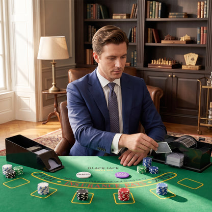 500-Piece Poker Chips Set with Card Shuffler, Card Shoe, Case, Casino Texas Holdem Poker Set with Mat, Silver Tone