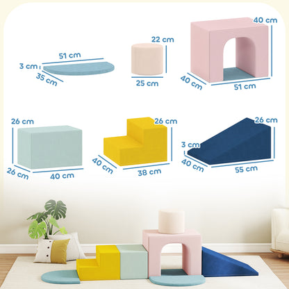 8-Piece Foam Play Blocks for Kids, Soft Motor Skill Blocks with Washable Velvet Covers, Indoor Climbing Set, Multicolor