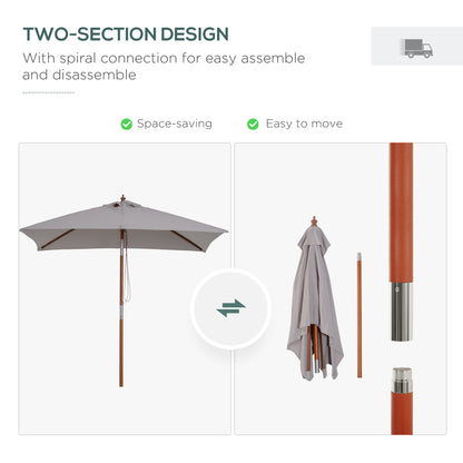 2m Tilting Wooden Pole Parasol - Grey