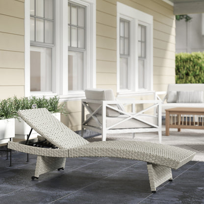 Outdoor PE Rattan Sun Lounger, Folding Wicker Garden Lounger Recliner with 4-Level Adjustable Backrest