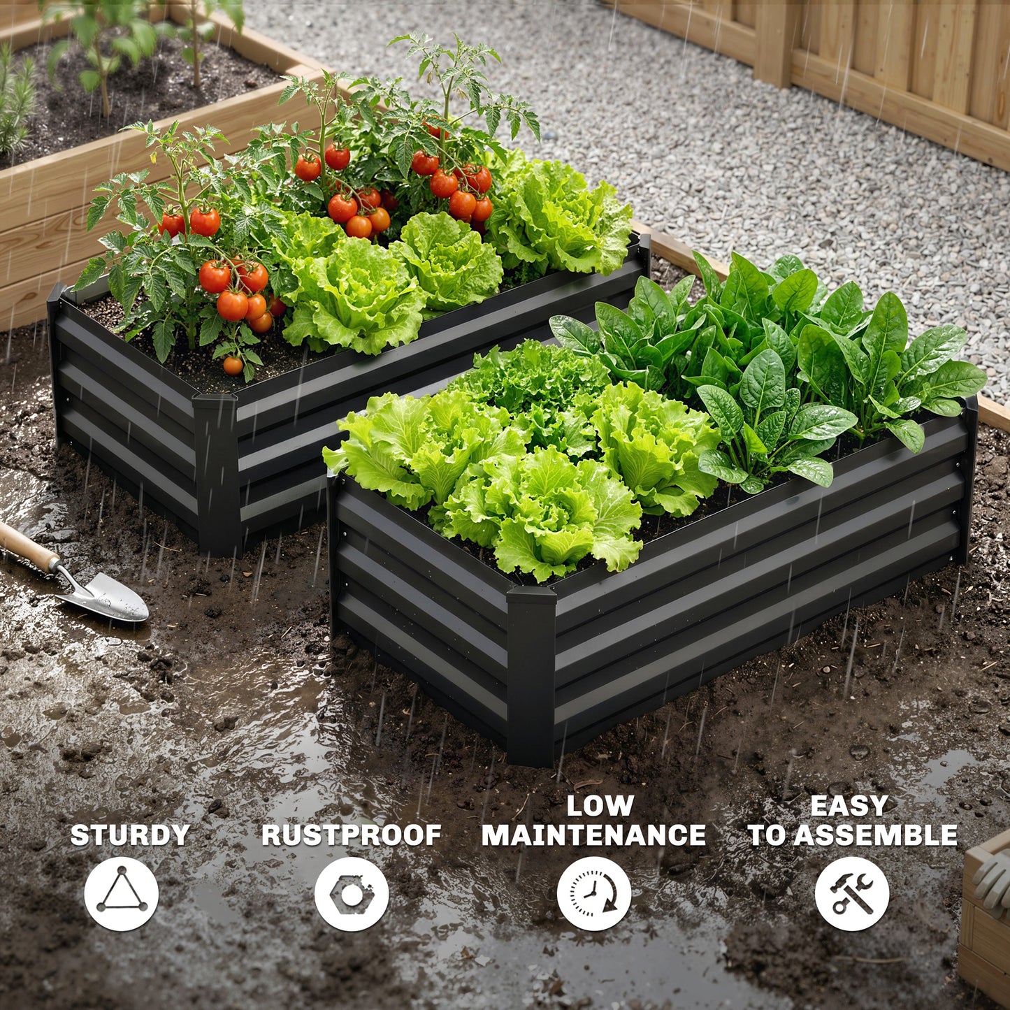 Set of Two 100 x 60cm Steel Planter Boxes - Grey