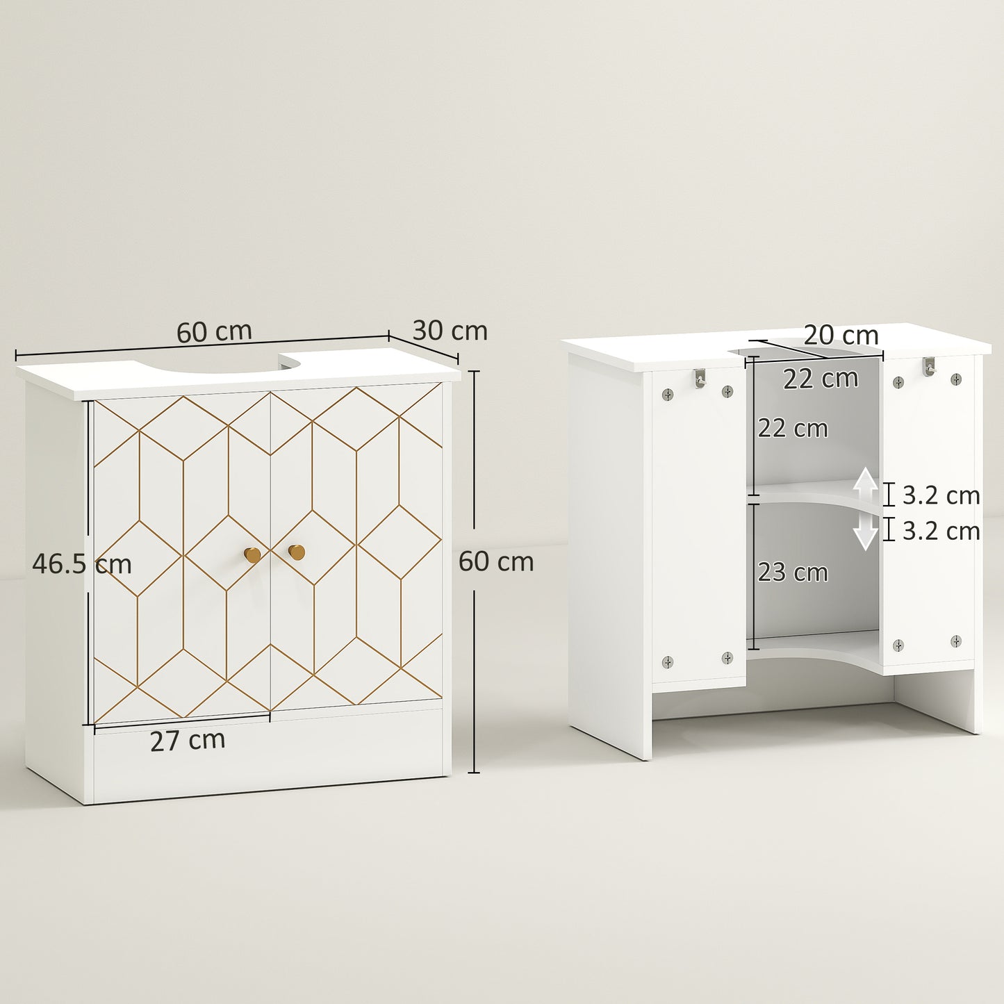 Under Sink Bathroom Cabinet, Under Sink Cabinet with Adjustable Shelf and Open Compartment for Basin with or without Pedestal
