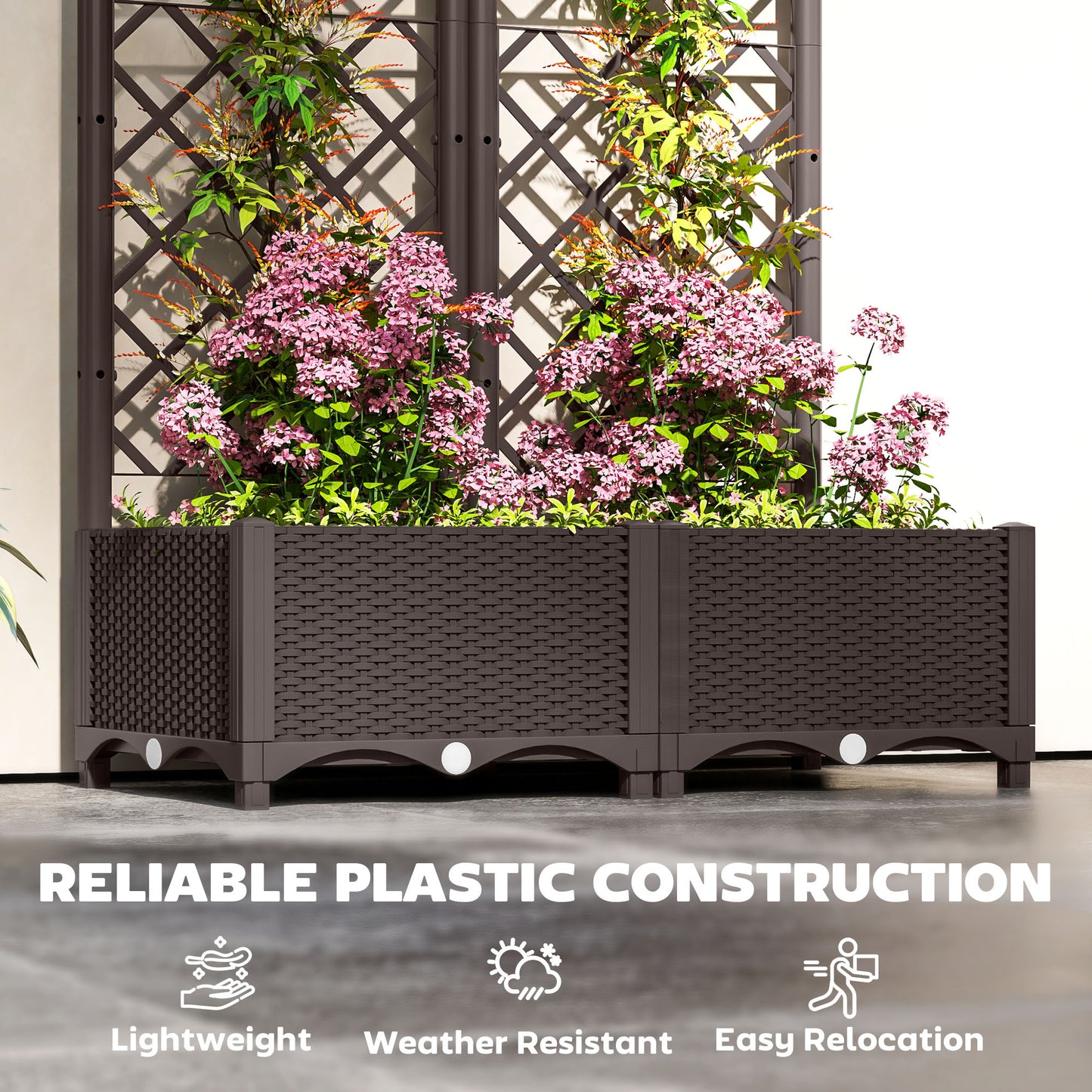 Raised Garden Bed with Trellis, Plastic Planter Box with Drainage Holes