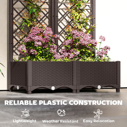 Raised Garden Bed with Trellis, Plastic Planter Box with Drainage Holes