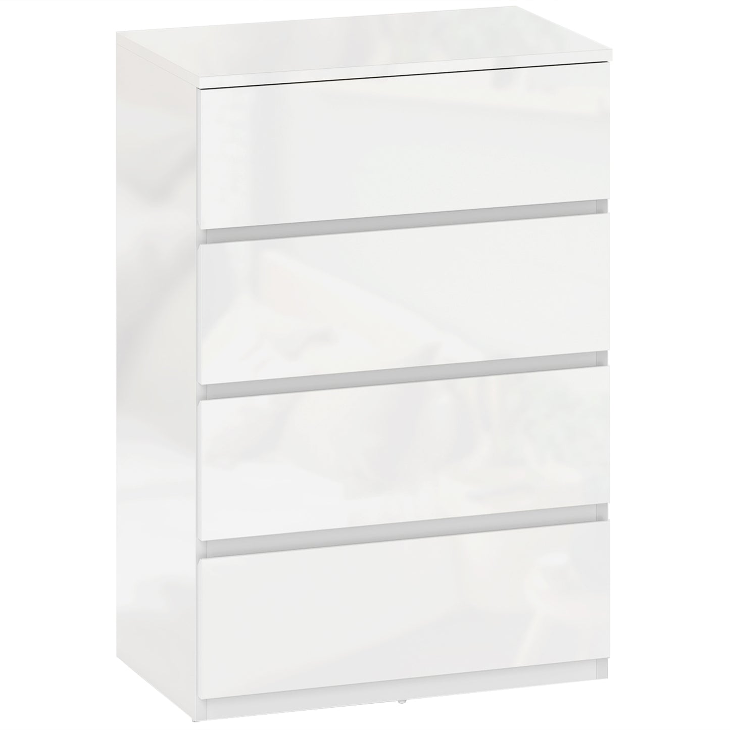 High Gloss Chest of Drawers, 4-Drawer Storage Cabinets, Modern Dresser for Bedroom, White