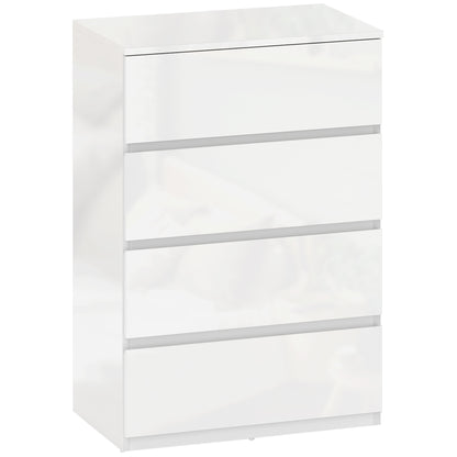 High Gloss Chest of Drawers, 4-Drawer Storage Cabinets, Modern Dresser for Bedroom, White