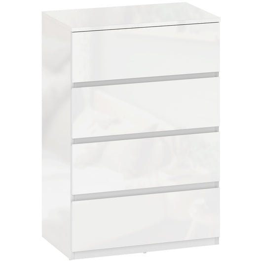 High Gloss Chest of Drawers, 4-Drawer Storage Cabinets, Modern Dresser for Bedroom, White