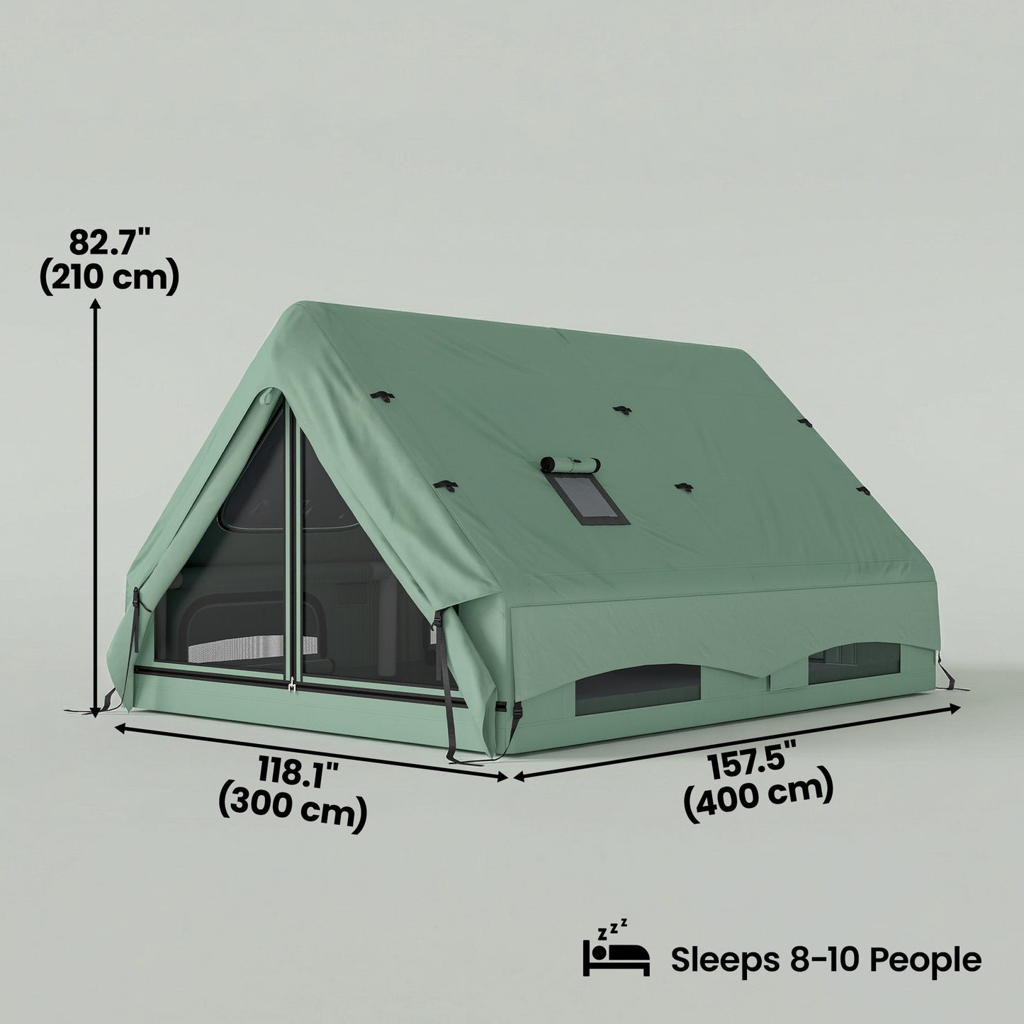 Inflatable Camping Tent, 4 Season Hot Tent 10000mm Waterproof with Chimney Opening, Sky Light and Air Pump, Green