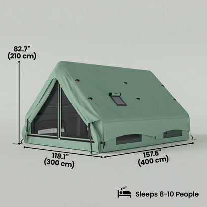Inflatable Camping Tent, 4 Season Hot Tent 10000mm Waterproof with Chimney Opening, Sky Light and Air Pump, Green