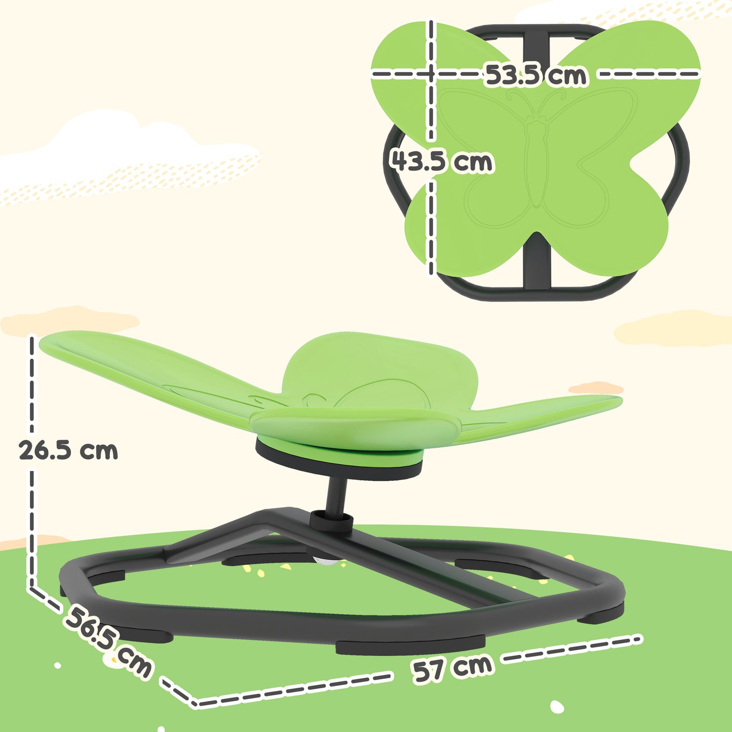 Butterfly-Shaped Kids Swivel Chair, Sensory Spinning Chair for Balance and Coordination Training, Green