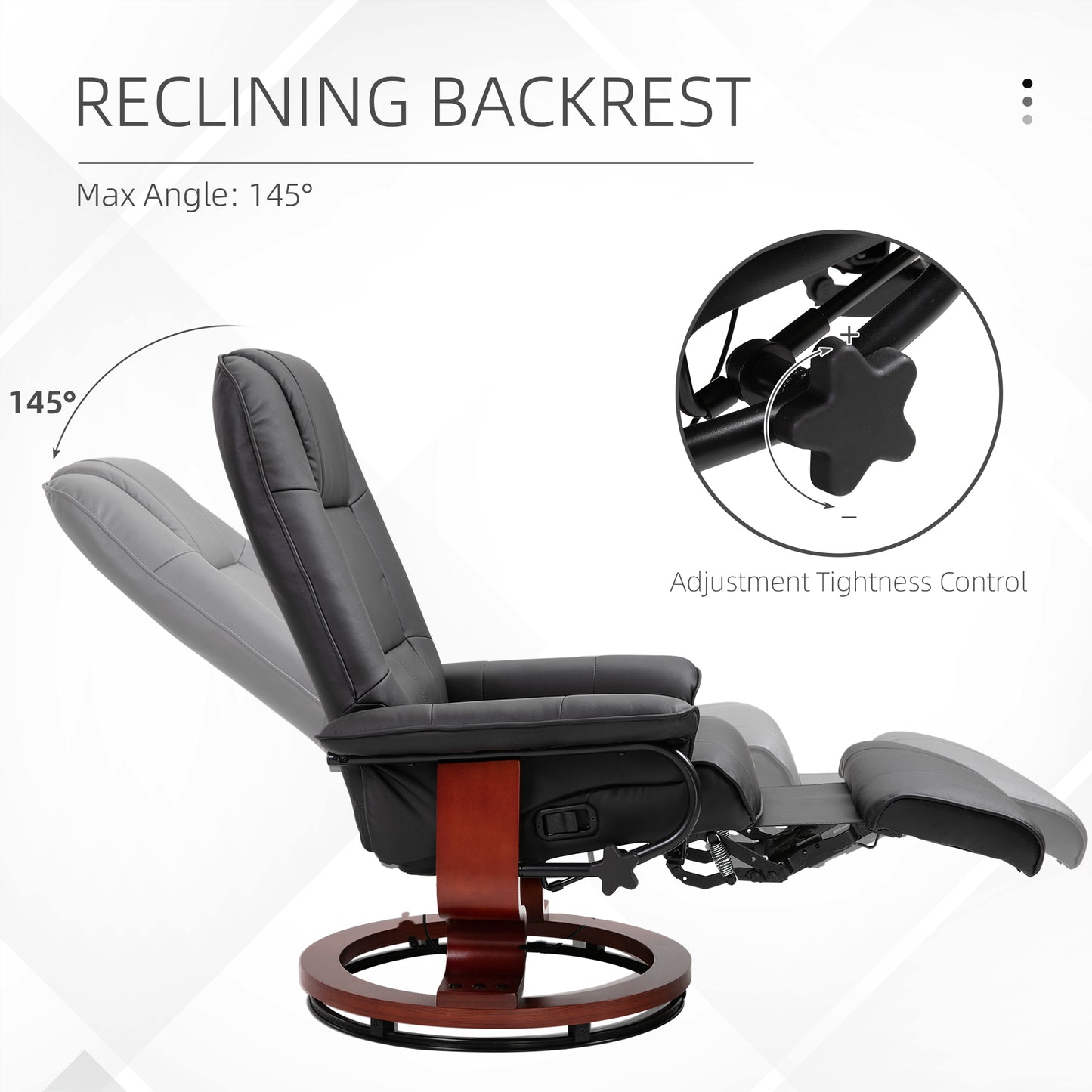 Reclining Swivel Chair, with Footrest - Black