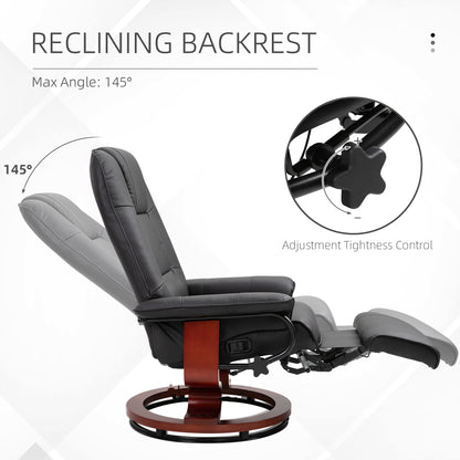 Reclining Swivel Chair, with Footrest - Black