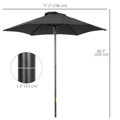 2m Garden Parasol Umbrella, Outdoor Sun Shade with 6 Sturdy Ribs for Balcony, Bench, Garden, Black