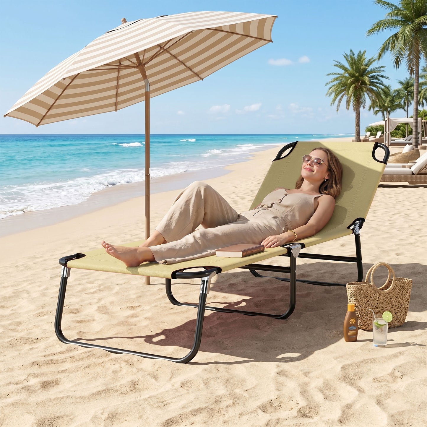 Foldable Sun Lounger with 5-Position Adjustable Backrest