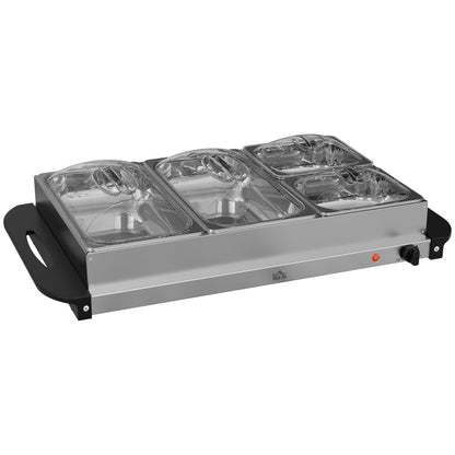 4 Tray Electric Food Warmer Buffet Server with Warming Plate, Cool Touch Handles, Adjustable Temperature, 300W