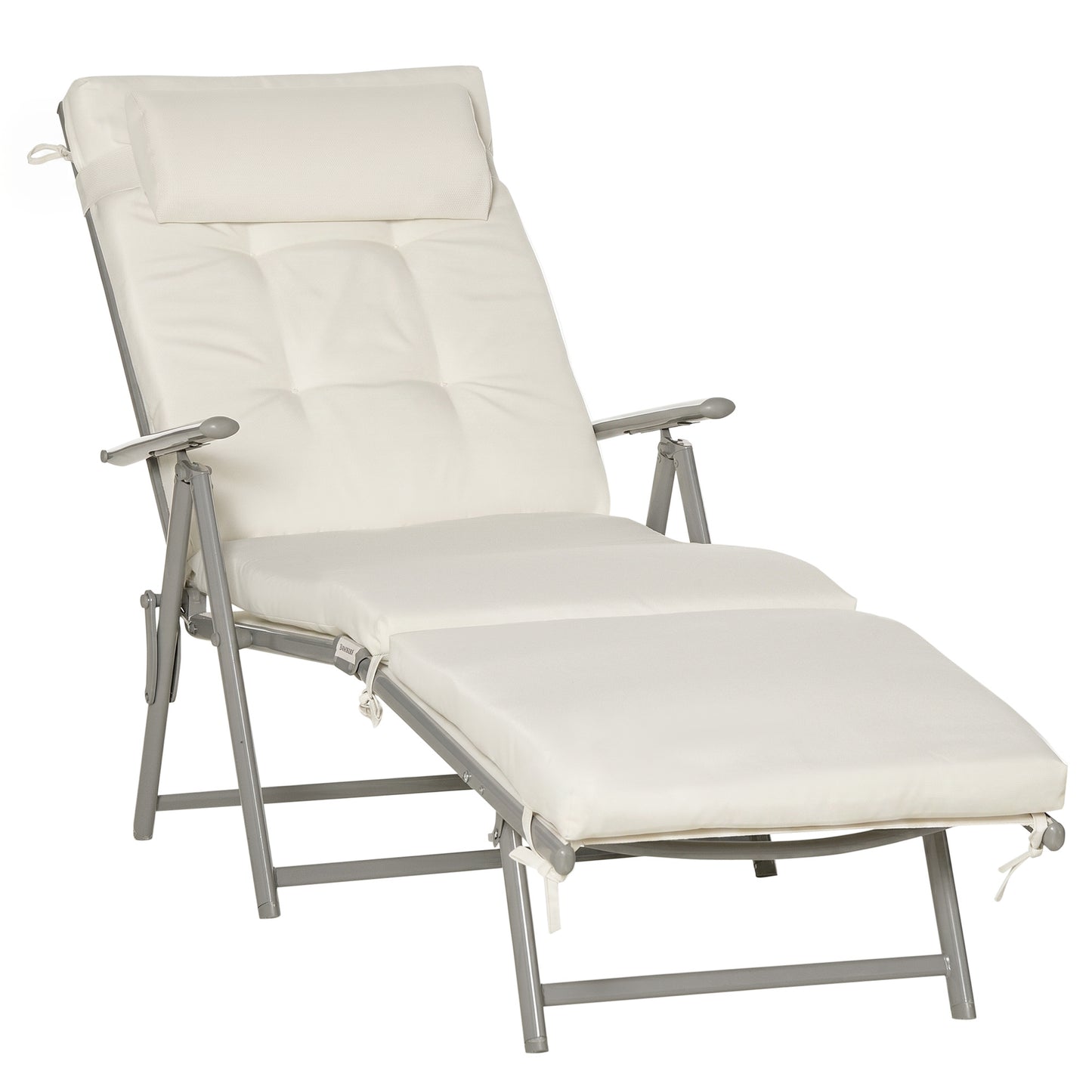 Sun Lounger Steel Frame Outdoor Folding Chaise Texteline Lounge Chair Recliner with Headrest & 7 Levels Adjustable Backrest