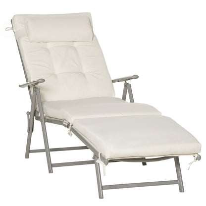 Sun Lounger Steel Frame Outdoor Folding Chaise Texteline Lounge Chair Recliner with Headrest & 7 Levels Adjustable Backrest