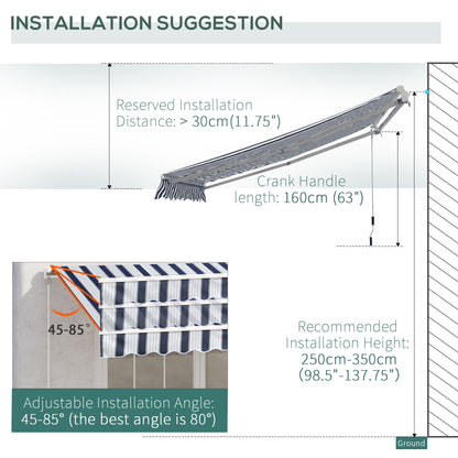 Manual Retractable Awning, 4x3 m-Blue/White
