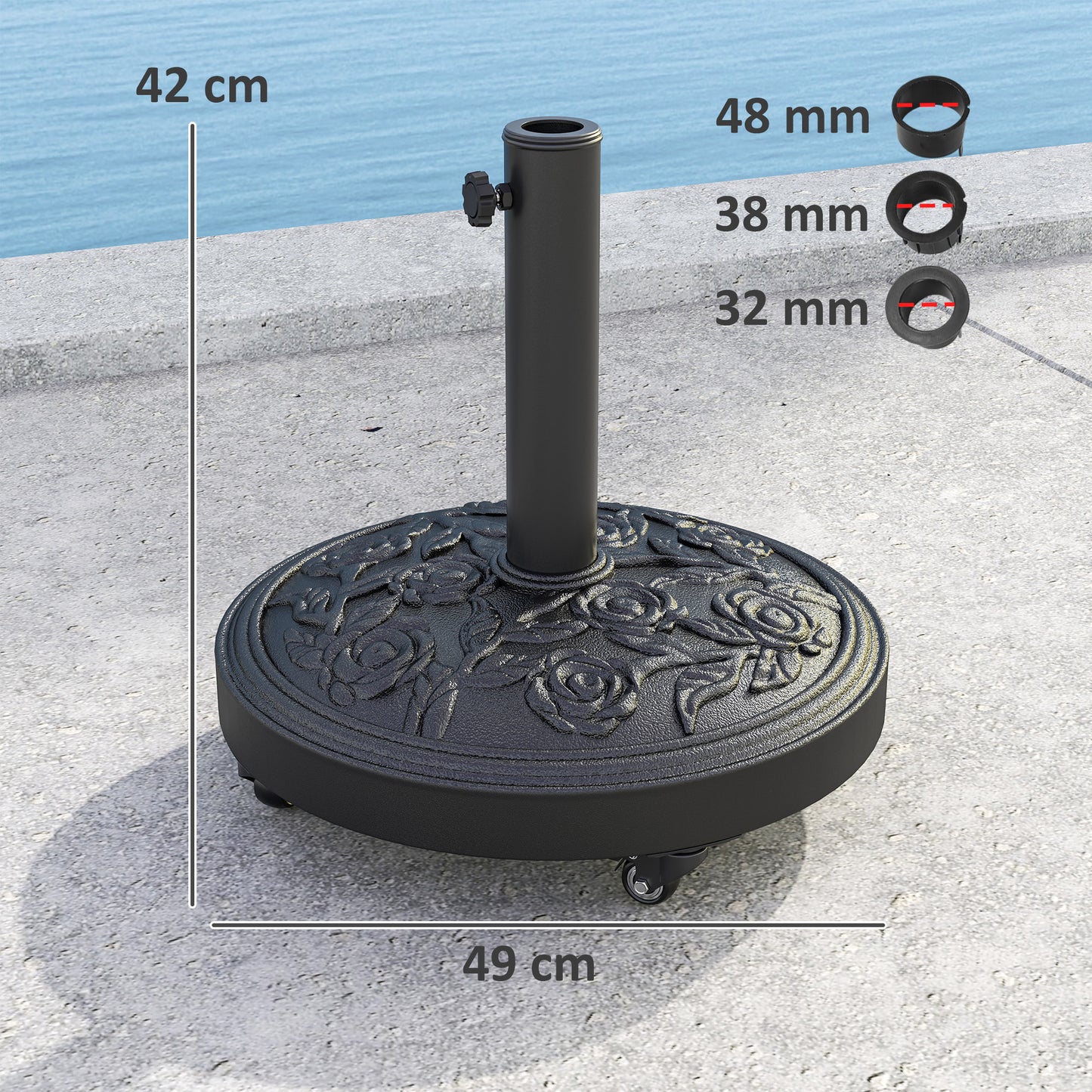 Parasol Base, Umbrella Base with Wheels Cast Iron Effect, for Umbrella, Canopy, Weather Resistant, Black