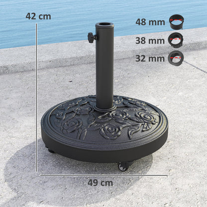 Parasol Base, Umbrella Base with Wheels Cast Iron Effect, for Umbrella, Canopy, Weather Resistant, Black