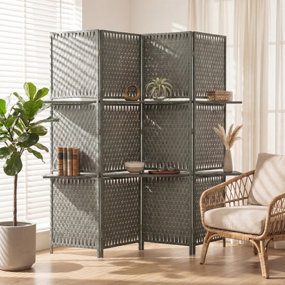 Wave Fibre Freestanding Folding Privacy Screen Panels, Room Divider, Grey