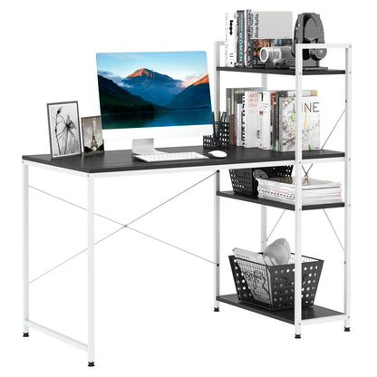 Computer Desk with Storage Shelves on Left or Right, Industrial Reversible Writing Desk for Home Office, Study