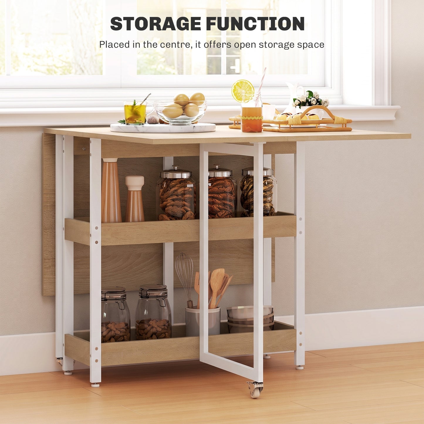 Four-Person Drop Leaf Table - Natural Wood-Effect