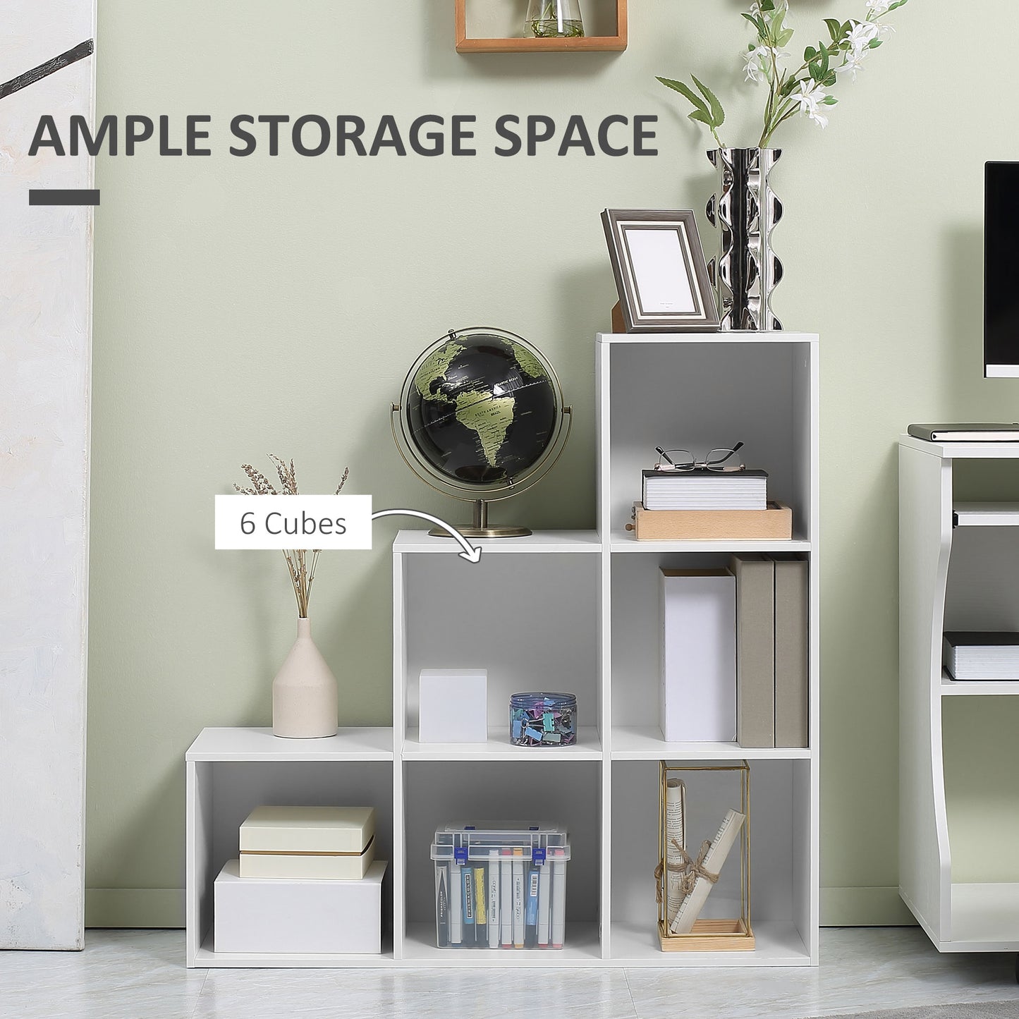 3-tier Step 6 Cubes Storage Unit Particle Board Cabinet Bookcase Organiser Home Office Shelves - White