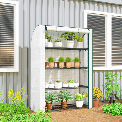 Mini Greenhouse with Reinforced PE Cover, Portable Indoor Outdoor Green House with Roll-up Door, 170 x 120 x 50cm, White