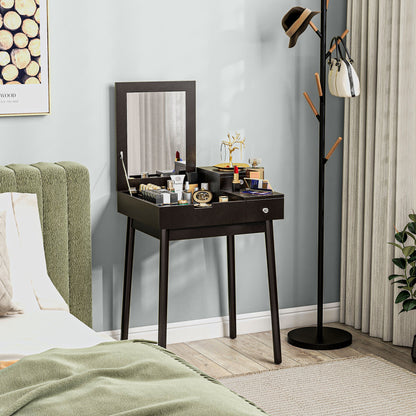 Dressing Table with Flip-up Mirror, Makeup Desk with 2 Drawers and Pine Wood Legs