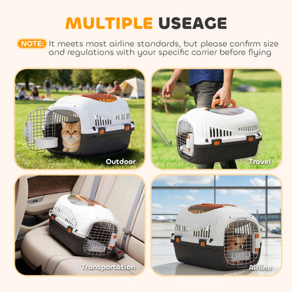 Plastic Pet Carrier Hard Shell Dog Cat Carrier Max 4 KG Steel Door Feed Bowl Secure Lock 49 x 32 x 31 cm